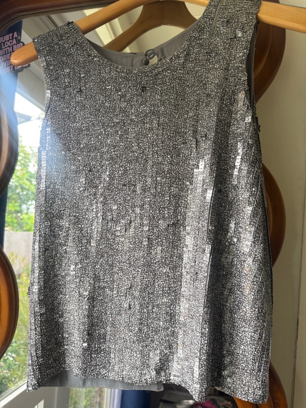 Thurley Silver Sequin Sleeveless Tunic Top w/Open Back